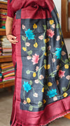 Deep Maroon Desi Tussar Kalamkari Saree - V9AC