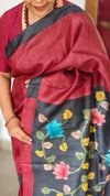 Deep Maroon Desi Tussar Kalamkari Saree - V9AC