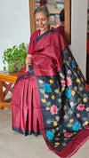 Deep Maroon Desi Tussar Kalamkari Saree - V9AC