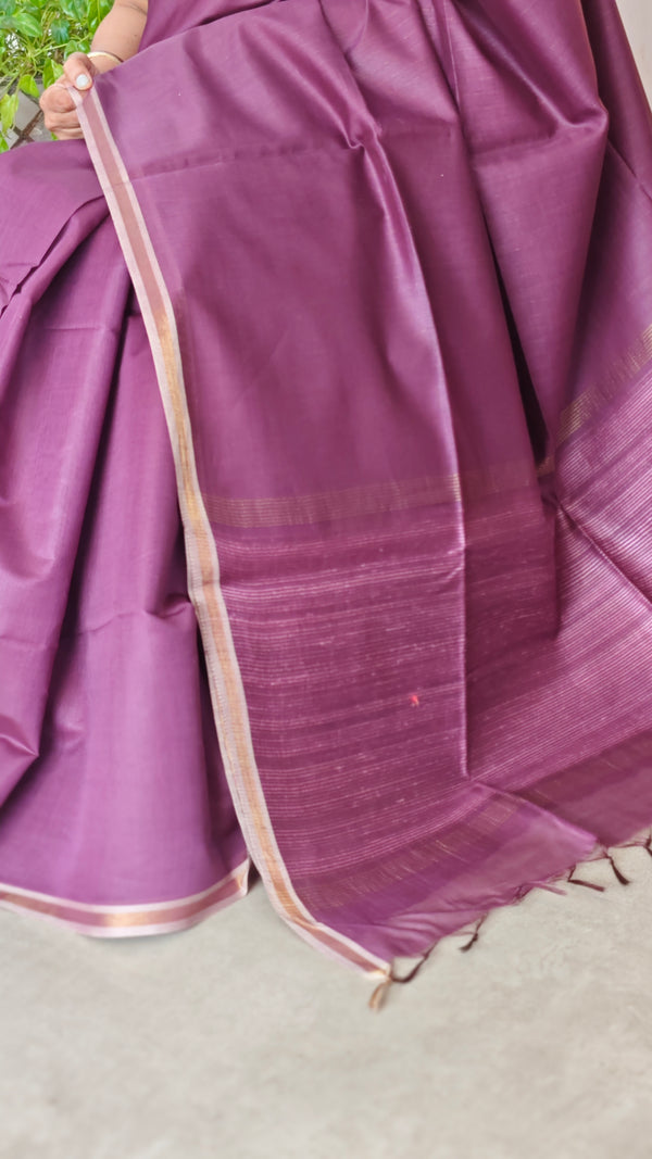 Plum shade Chanderi Tussar Silk Saree - ANX19
