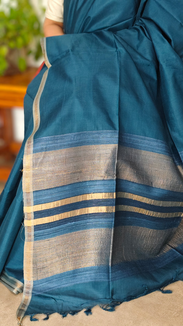 Classic Blue Chanderi Tussar Silk Saree - ANX19
