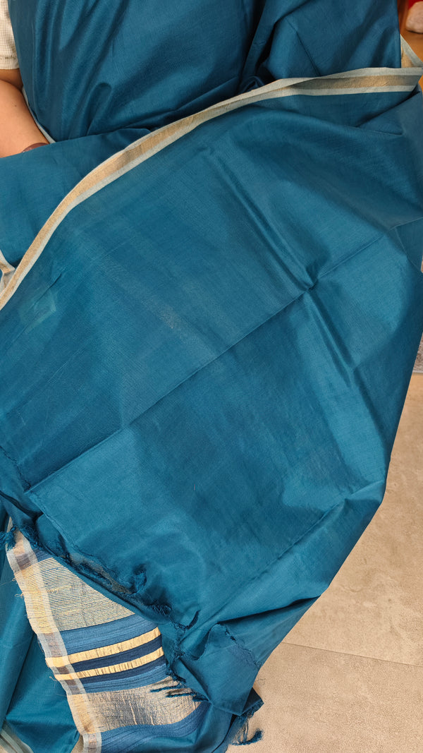 Classic Blue Chanderi Tussar Silk Saree - ANX19