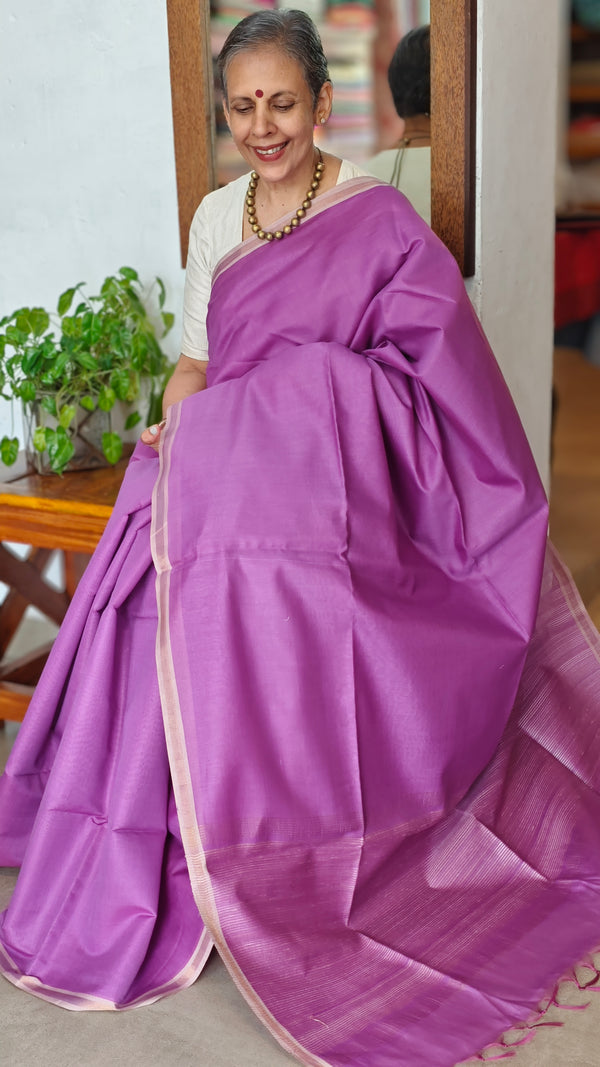 Lilac Chanderi Tussar Silk Saree - ANX19