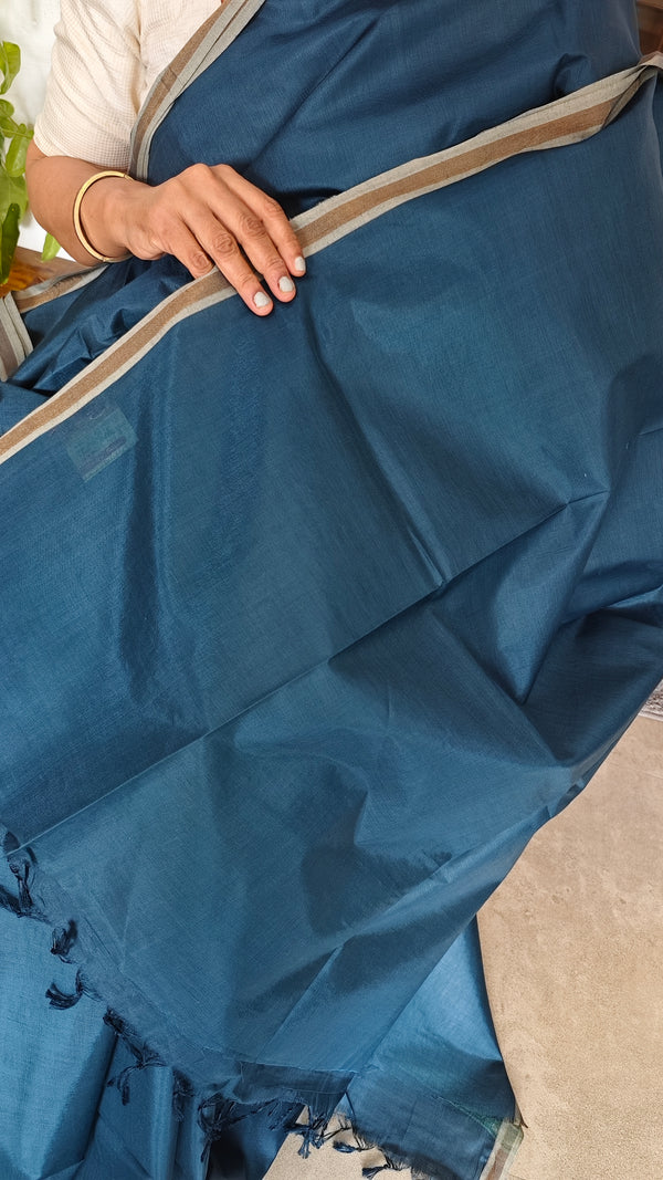 Azure Blue Chanderi Tussar Silk Saree - ANX19
