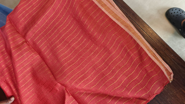 Burnt Peach Chanderi Tussar Silk Saree - ANX19