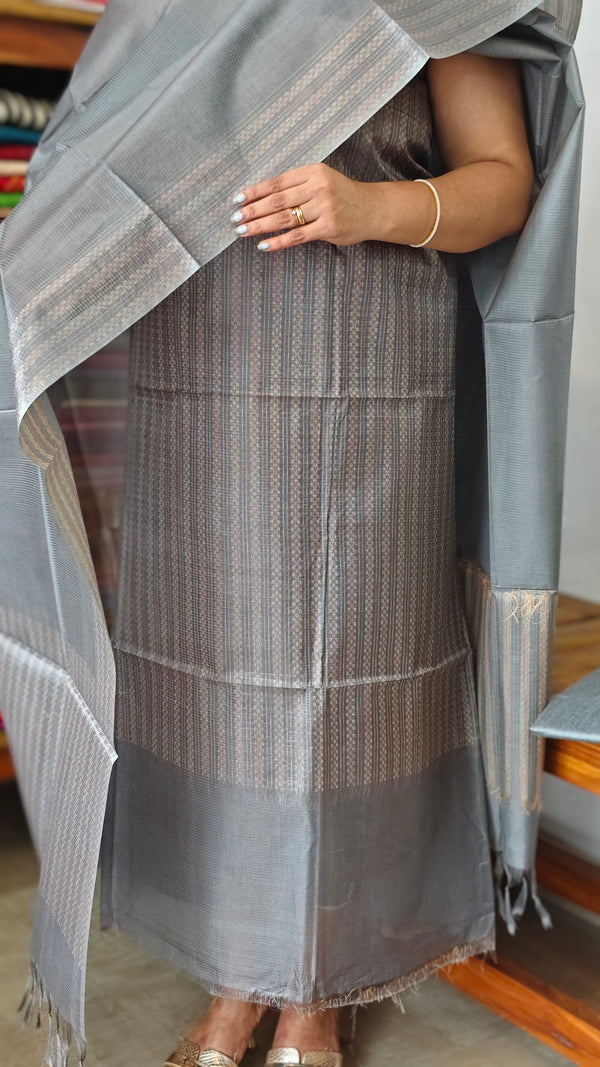 Grey Woven Noel Tussar Silk Suit - MNT4