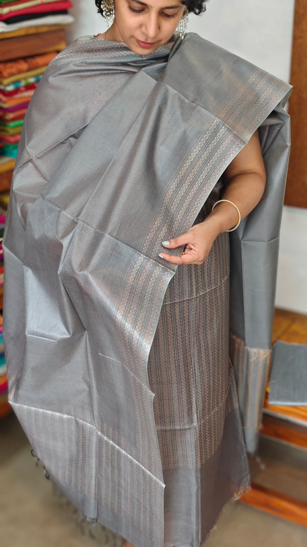 Grey Woven Noel Tussar Silk Suit - MNT4