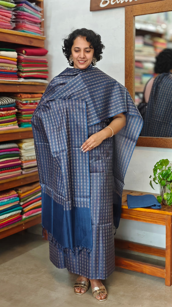 Classic Blue Woven Noel Tussar Silk Suit - MNT4