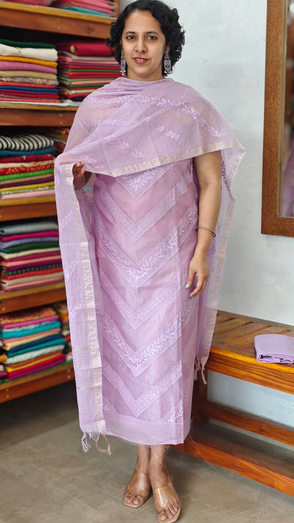 Lavender Chanderi and Organza Embroidered Suit - WL21
