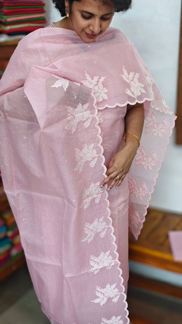 Pink Net Kota Suit with Applique Work - 84D3