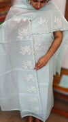 Aqua Blue Net Kota Suit with Applique Work - 84D3