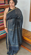 Black Block Printed Chanderi Silk Saree - MK58