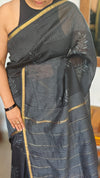 Black Block Printed Chanderi Silk Saree - MK58