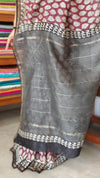 Wine and Black Block Printed Chanderi Silk Saree - MK58