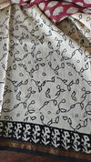 Wine and Black Block Printed Chanderi Silk Saree - MK58