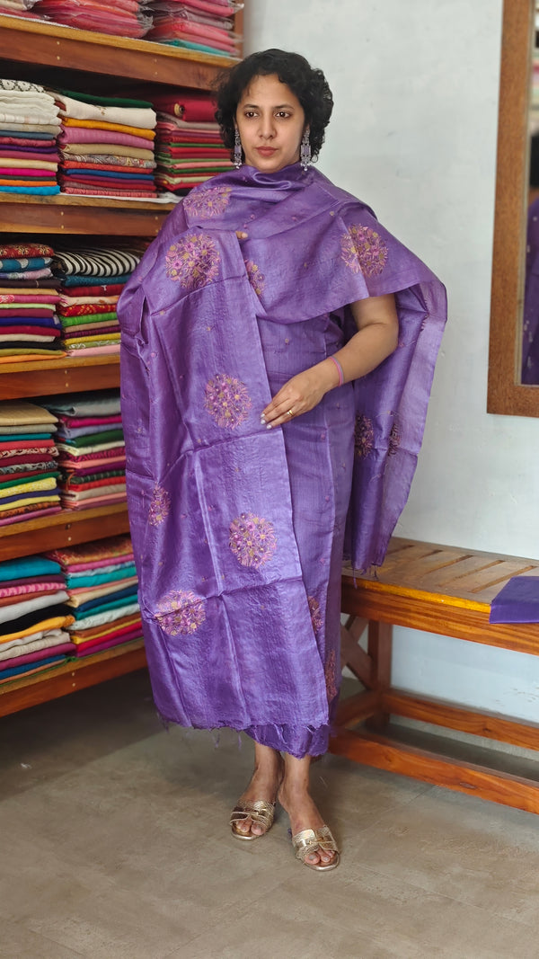 Violet Embroidered Tussar Silk Suit - VW32