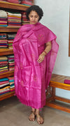 Hot Pink Embroidered Tussar Silk Suit - VW32