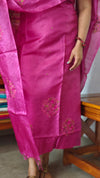 Hot Pink Embroidered Tussar Silk Suit - VW32
