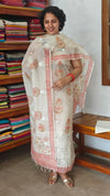 Cream and Orange Net Kota Suit with Applique Work - 38V8
