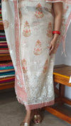 Cream and Orange Net Kota Suit with Applique Work - 38V8