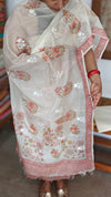 Cream and Orange Net Kota Suit with Applique Work - 38V8