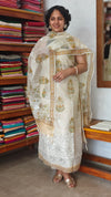 Cream and Yellow Net Kota Suit with Applique Work - 38V8