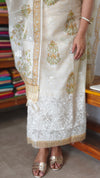 Cream and Yellow Net Kota Suit with Applique Work - 38V8