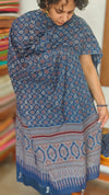 Blue Cotton Suit with Kantha work and Ajrakh Dupatta