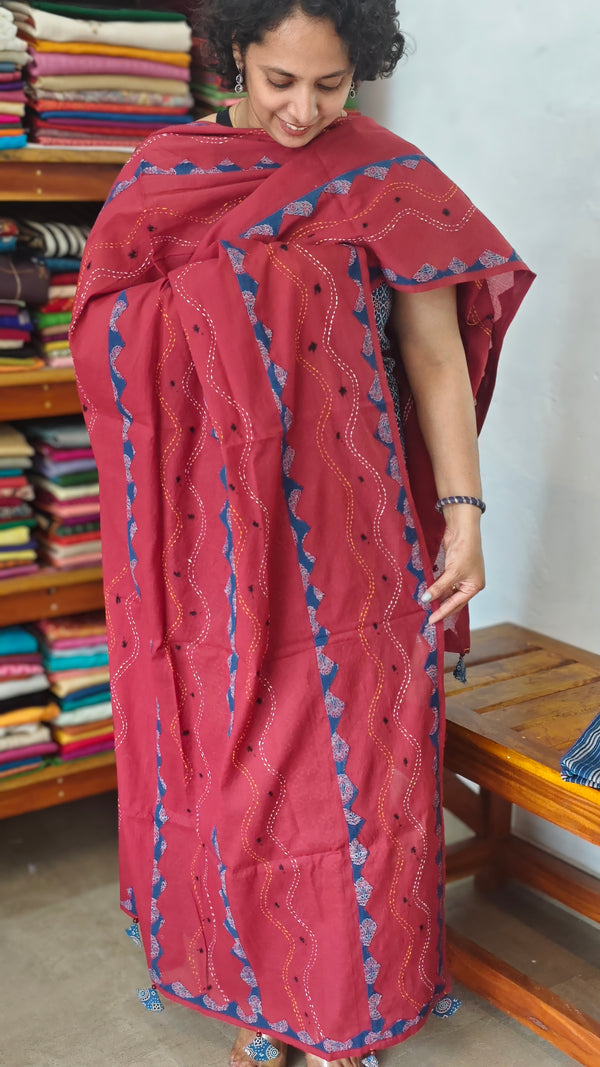 Indigo and Maroon Ajrakh Printed Cotton Suit