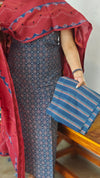 Indigo and Maroon Ajrakh Printed Cotton Suit