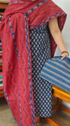 Indigo and Maroon Ajrakh Printed Cotton Suit - B