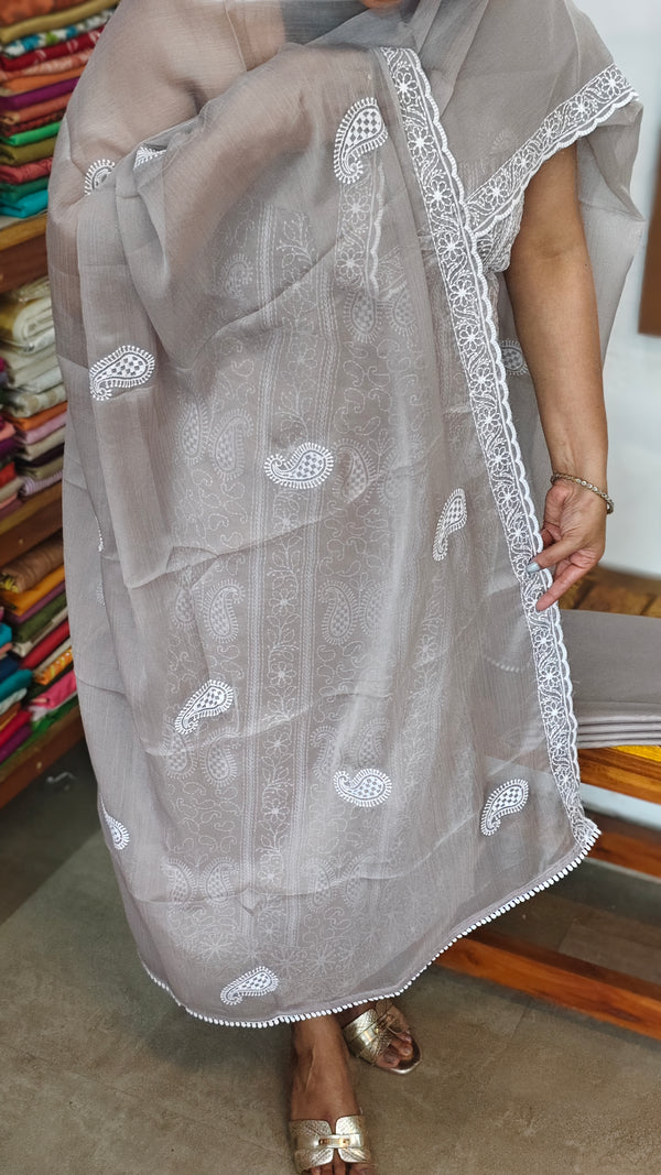 Taupe Georgette Suit with Chikankari style Embroidery - 70912