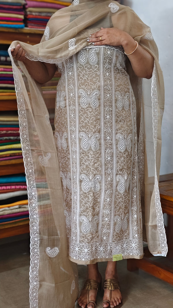 Dusty Beige Georgette Suit with Chikankari Style Embroidery - 70912