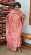 Peach Embroidered Tussar Silk Suit - VW32