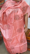 Peach Embroidered Tussar Silk Suit - VW32
