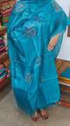 Firozi Blue Embroidered Tussar silk Suit - VW32