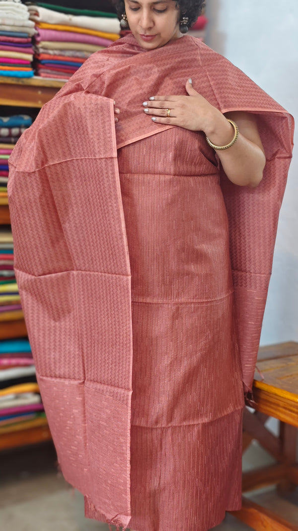 Terracotta brown Woven Noel Tussar Silk Suit - MNT4