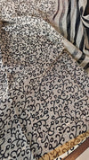Black and off white Block Printed Kota Doria Saree - SQ39