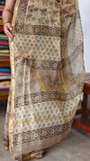 Beige Block Printed Kota Doria Saree - SQ39