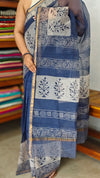 Blue and Off White Block Printed Kota Doria Saree - SQ39
