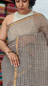 Greyish Beige Block Printed Kota Doria Saree - SQ39