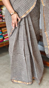 Greyish Beige Block Printed Kota Doria Saree - SQ39