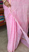 Light Pink Block Printed Kota Doria Saree - SQ39