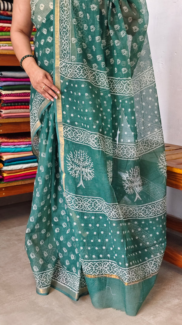 Green Block Printed Kota Doria Saree - SQ39