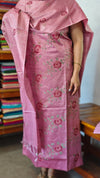 Pink Semi Tussar Suit with Cross Stitch Embroidery - MTV6