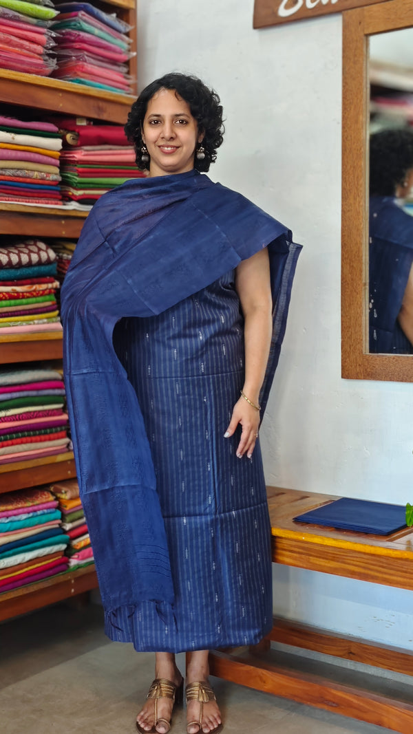 Navy Blue Woven Semi silk Suit - EW79