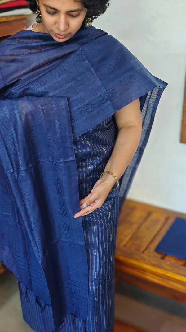 Navy Blue Woven Semi silk Suit - EW79