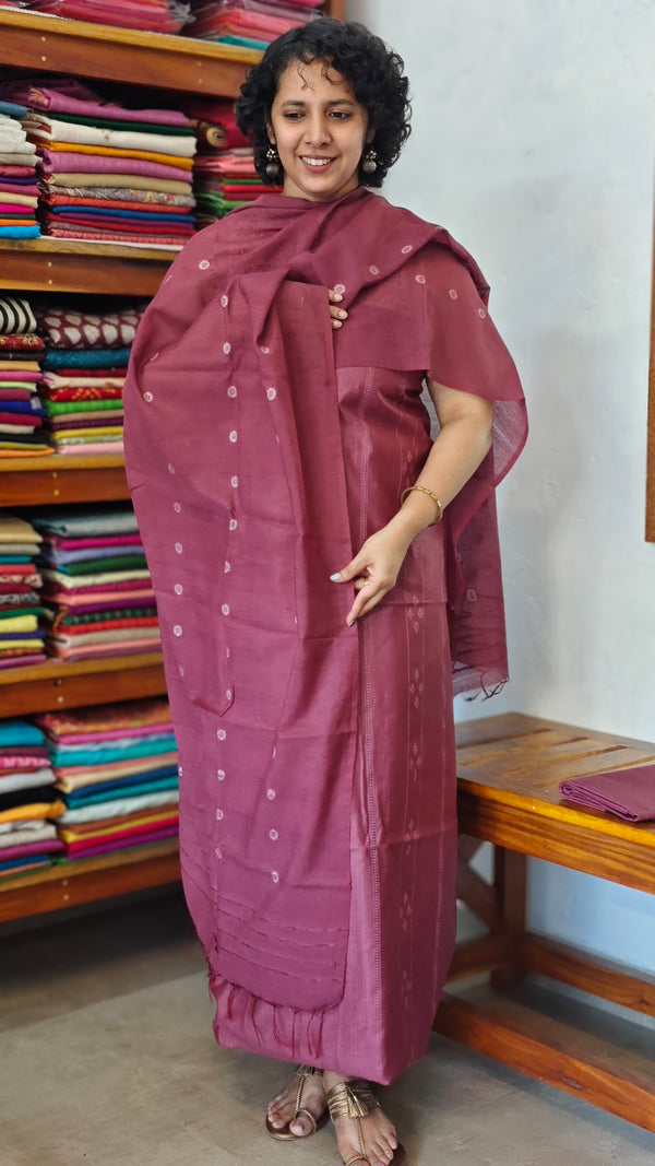 Wine Shade Woven Semi silk Suit - EW79