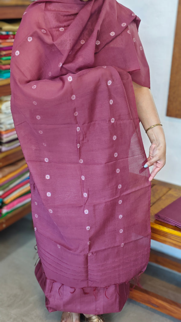 Wine Shade Woven Semi silk Suit - EW79