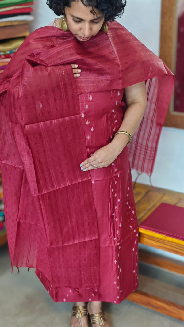 Maroon Woven Semi Silk Suit - EW79 - A